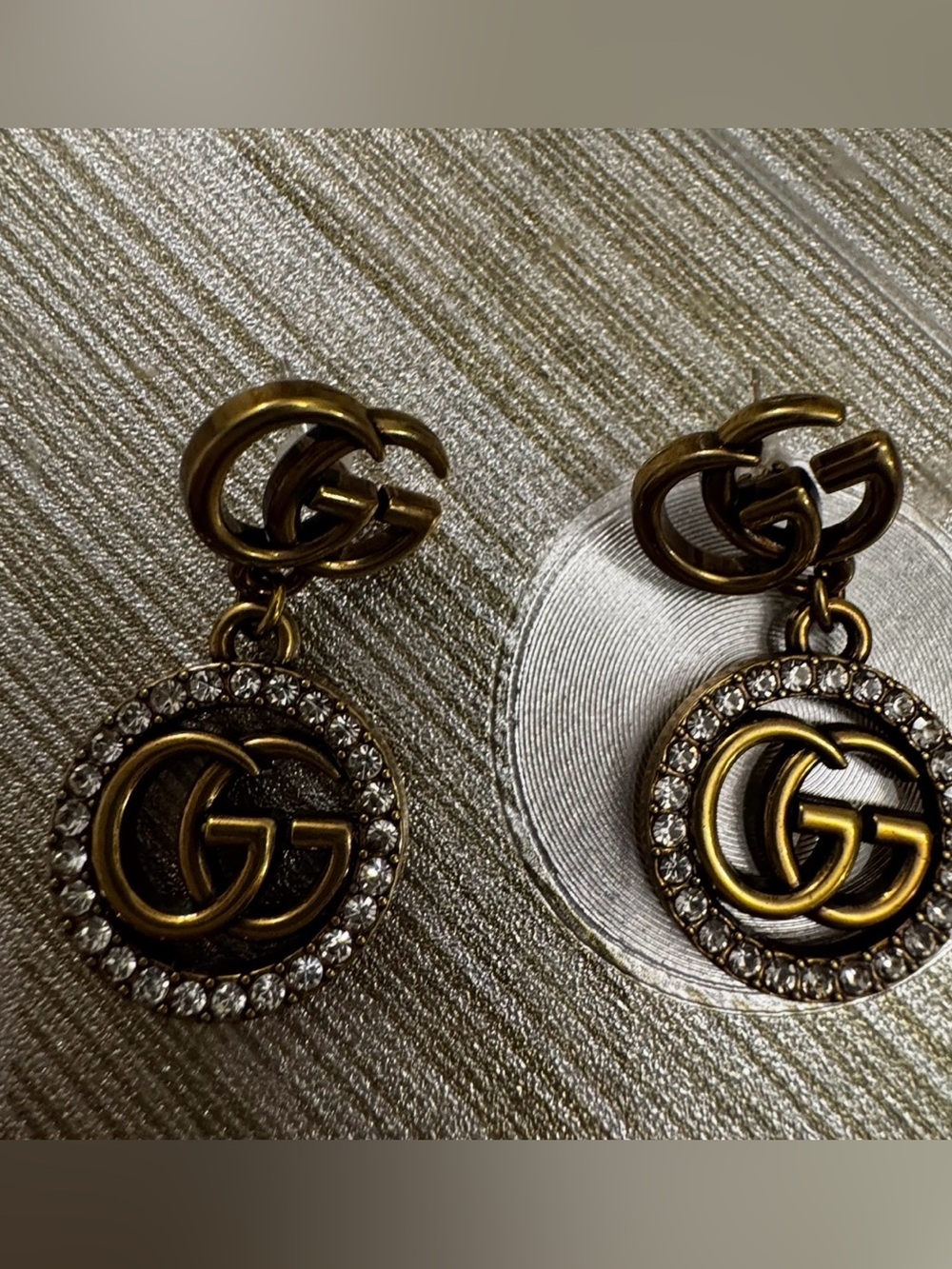 Antique Gold Double G Crystal Drop Earrings